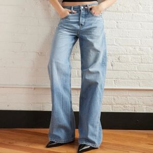 Etica Stanton Wide Leg Blue Jeans Artic Blue Button Fly Jeans Light Wash
